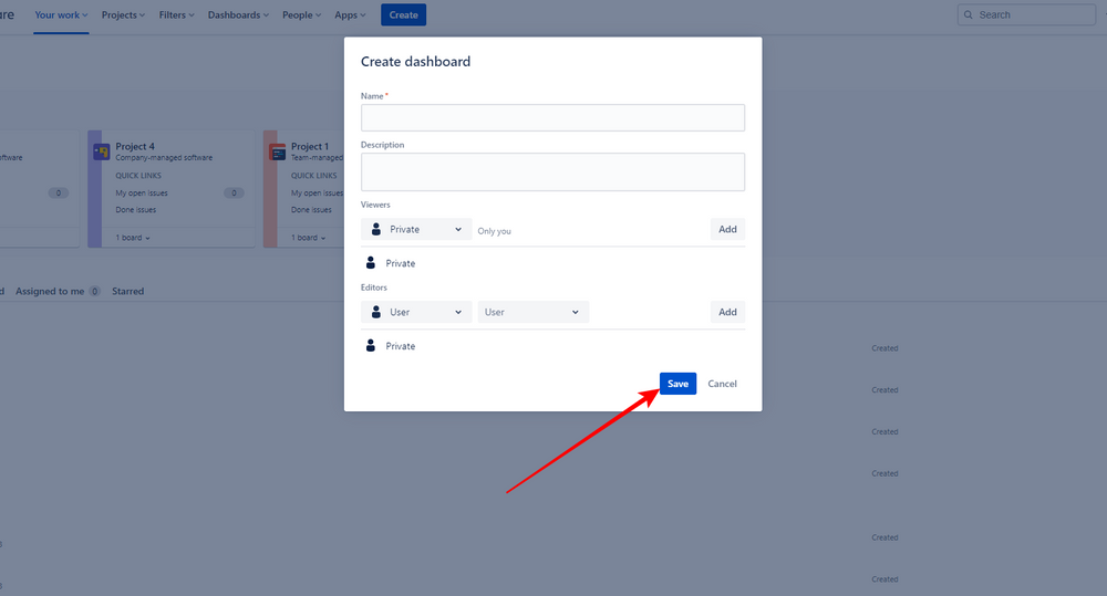 Jira Screenshot showing how to share your Jira Dashboard