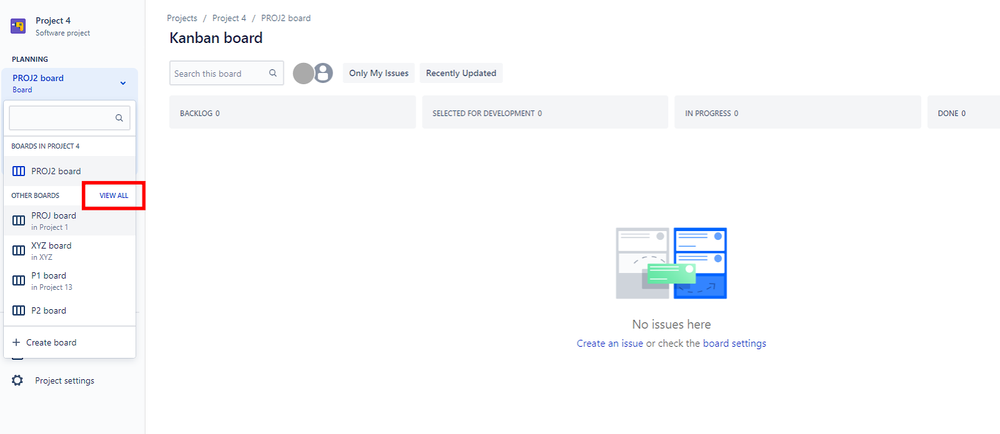 Jira Software screenshot showing the Board button