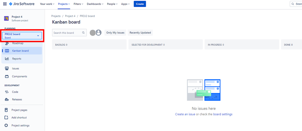 Jira Software screenshot showing the list of boards element