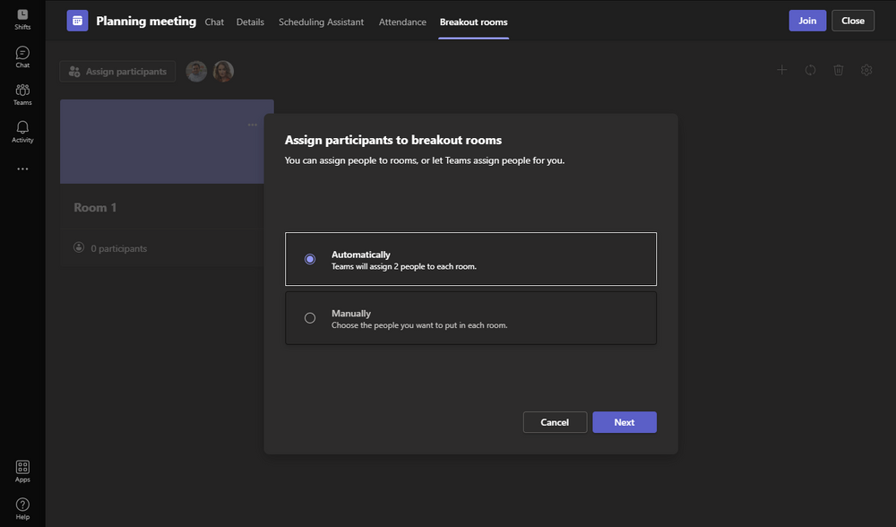 Microsoft Teams screenshot showing what was descibed above.