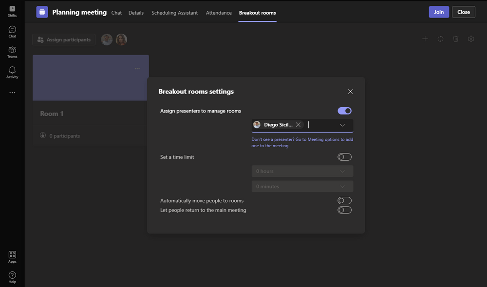 Microsoft Teams screenshot showing what was descibed above.