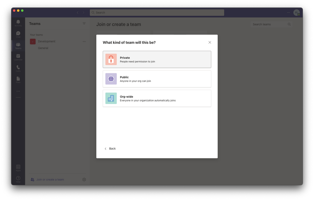 Microsoft Teams screenshot with a modal