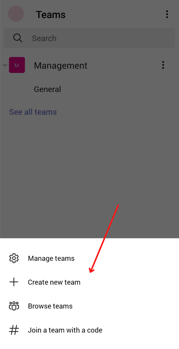 Microsoft Teams screenshot with on mobile