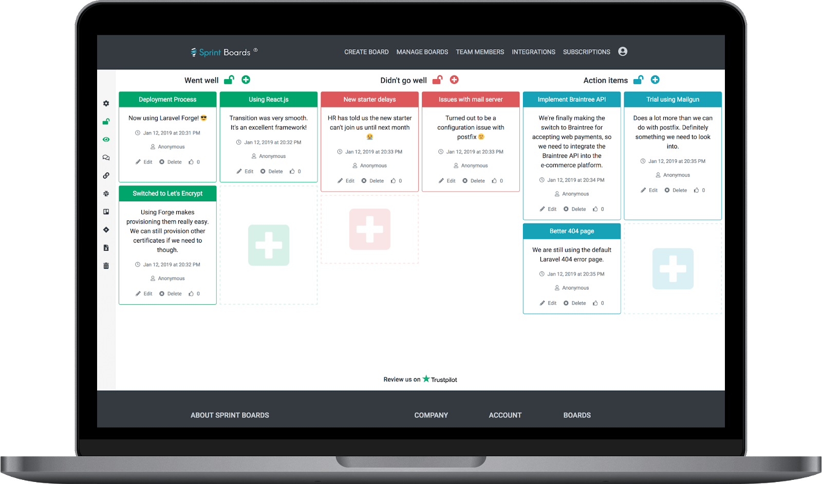 Exemplo de board Sprint Board